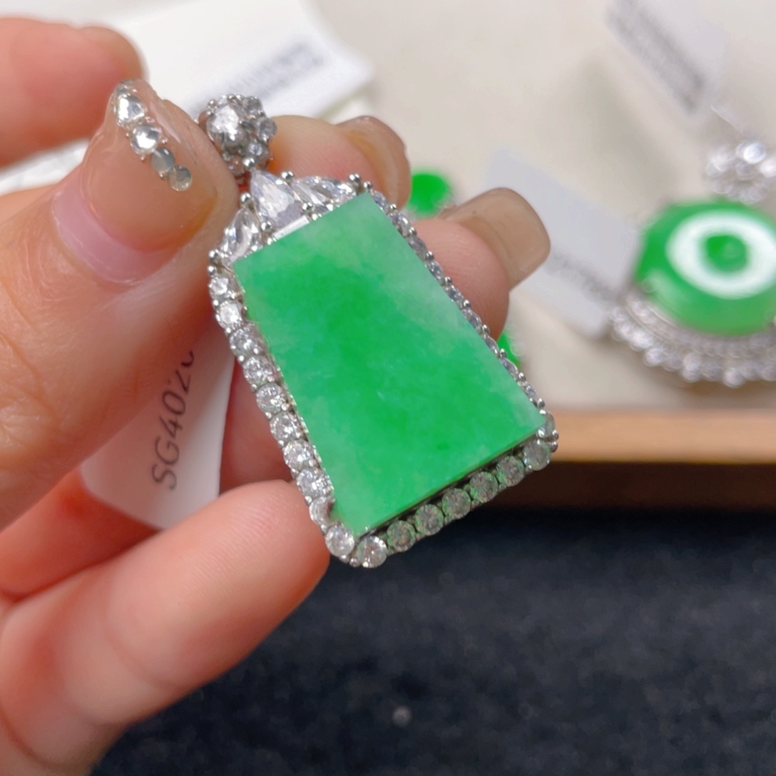 翡翠颈饰银S925镶嵌b b b b b