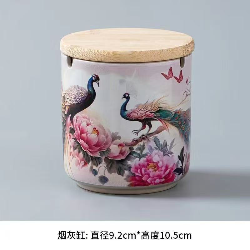 秋香茶具 孔雀烟灰缸简约家用陶瓷摆件茶道-6203-0824