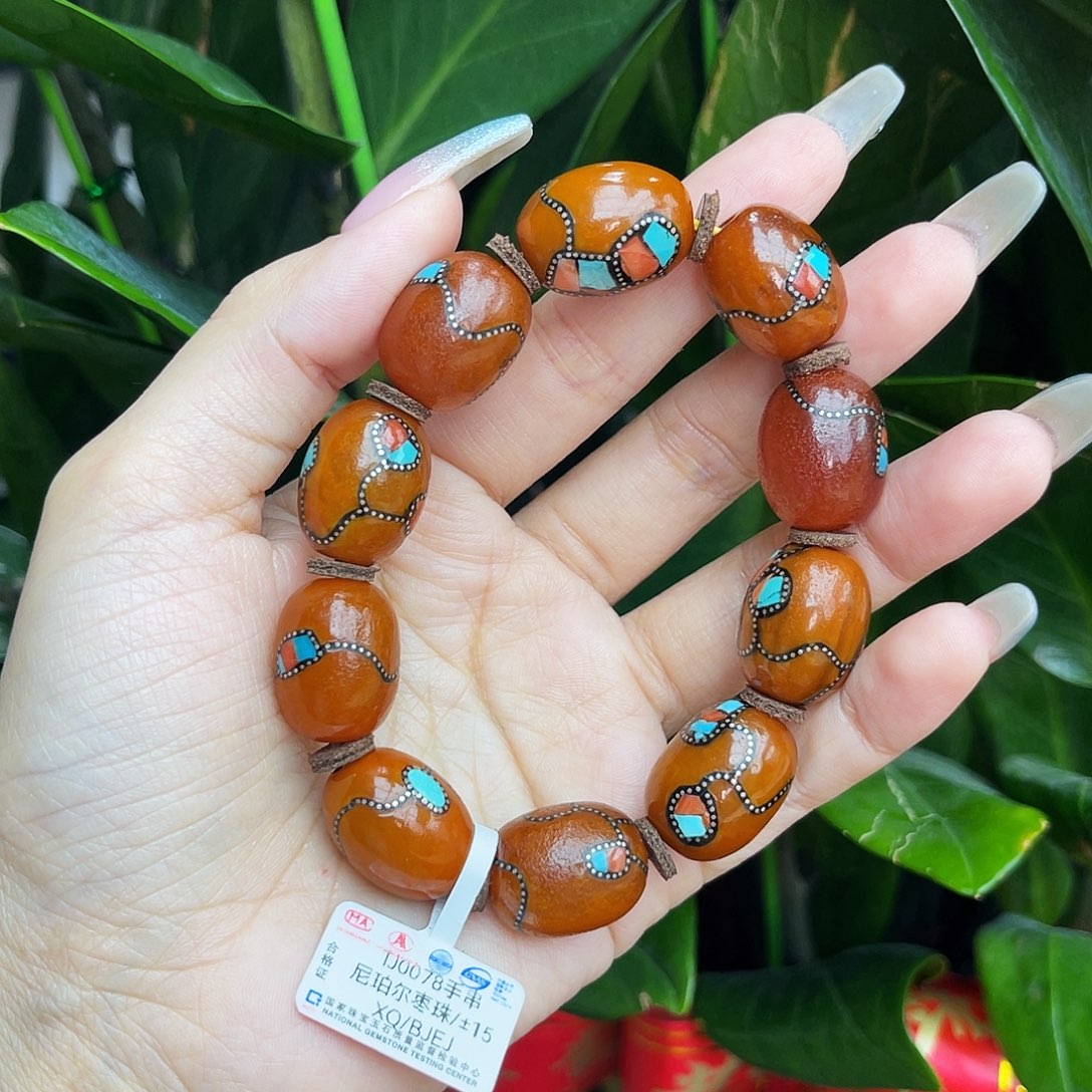 未镶嵌琥珀手链15 m尼泊尔老蜡