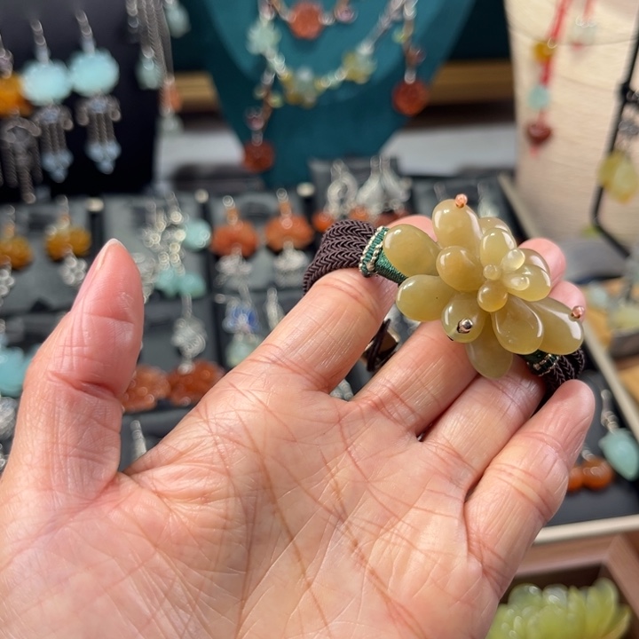 蛇纹石玉手牌银S925镶嵌