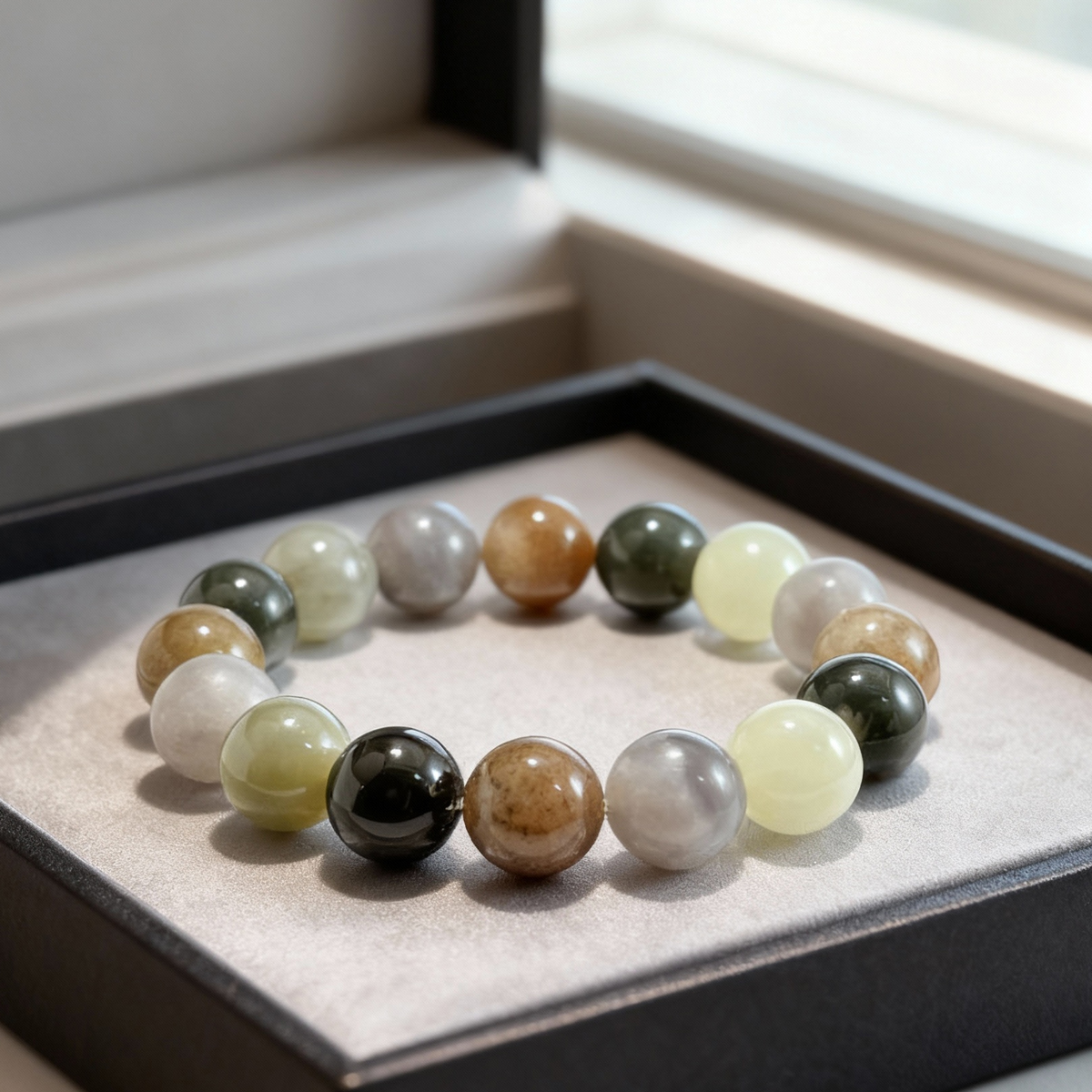 和田玉手串楼兰三色红糖烟紫12mm手链 多样性发