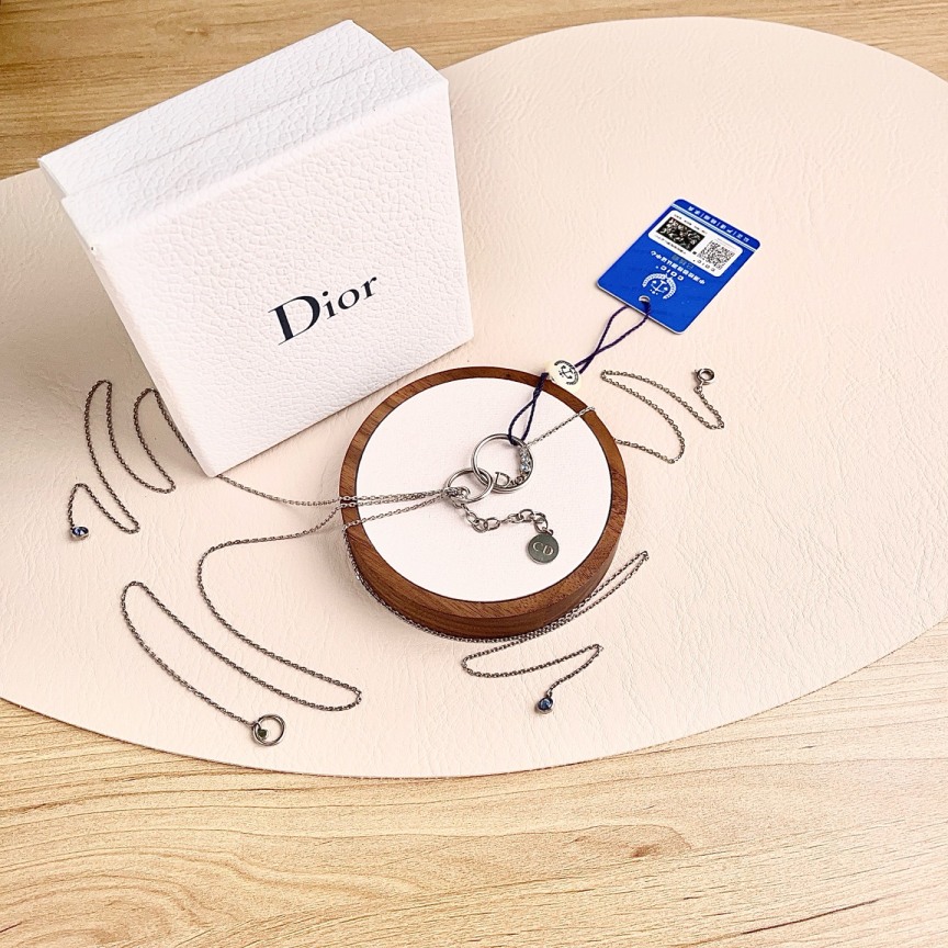95新 DIOR/迪奥 【九筒奢品】双环字母蓝色水钻项链/链长40cm/9016
