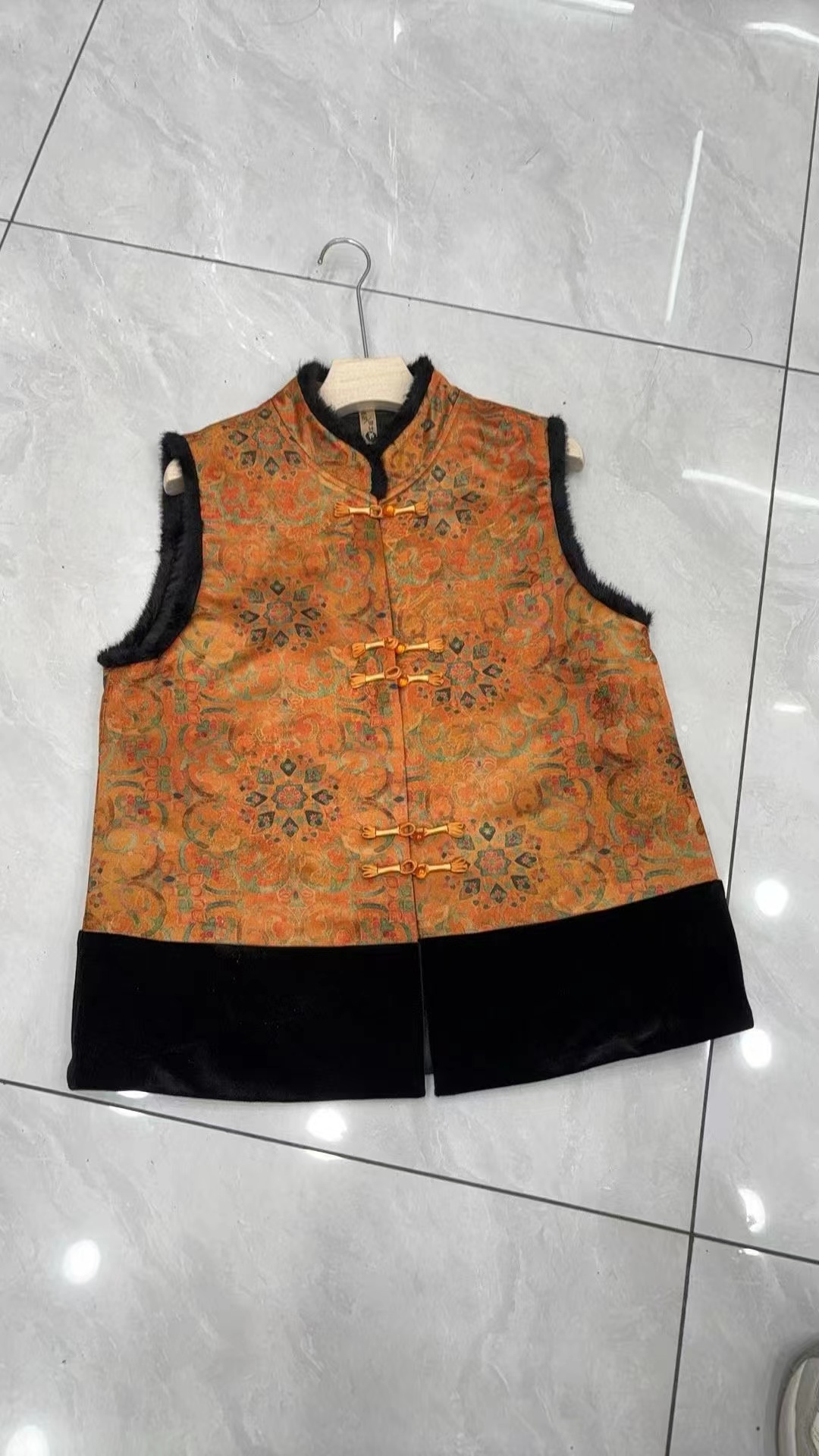 冬季加棉加厚大码提花马夹时尚夹棉马甲植物花卉上衣女网红双面