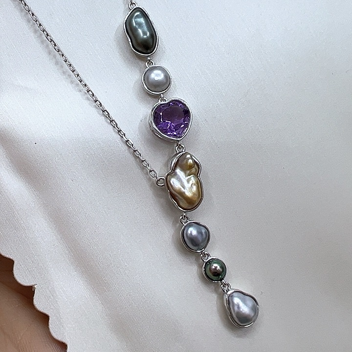 海水珍珠银S925镶嵌颈饰