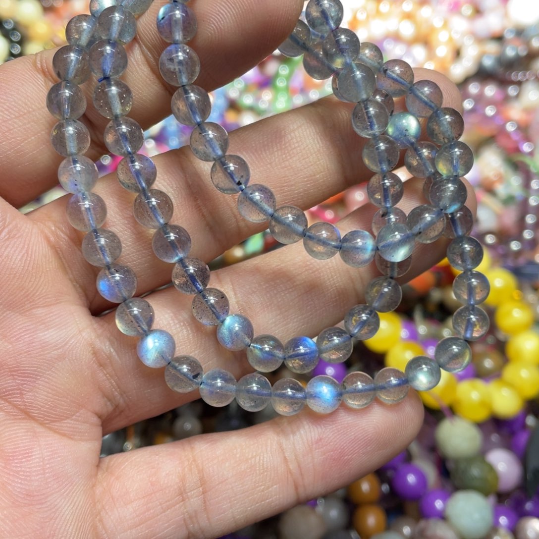 烟晶手链银S800镀金镶嵌