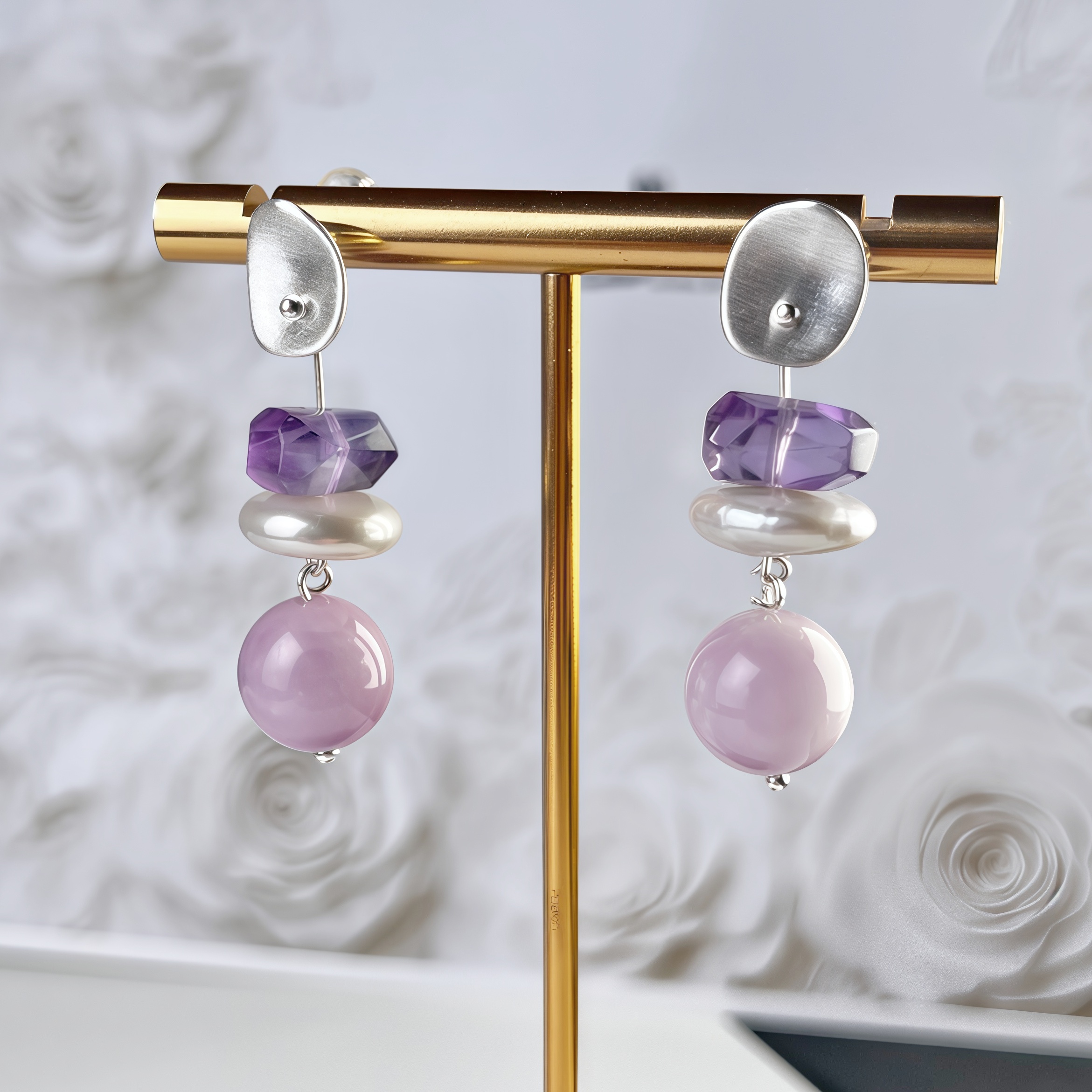 {马娅密码}【粉紫琼珠】原创水晶耳坠（多样性发一）