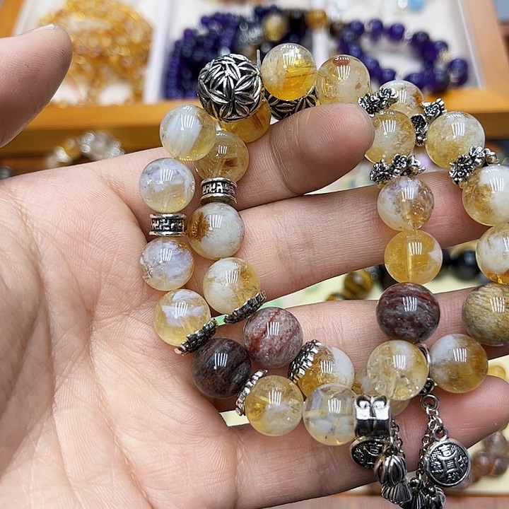 水晶手链银S925镶嵌蜂蜜奶盖