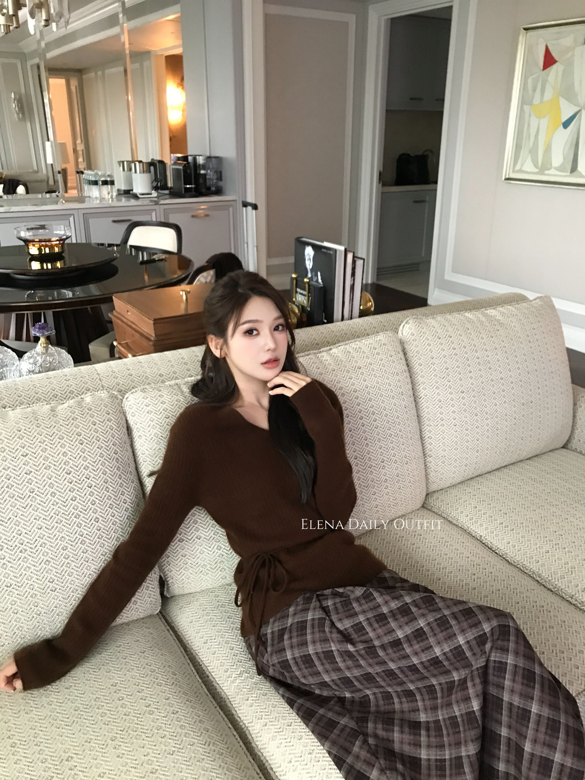 Elenastudio「安澜anlon」纯羊绒羊毛气质高级感系绳V领上衣CF6295
