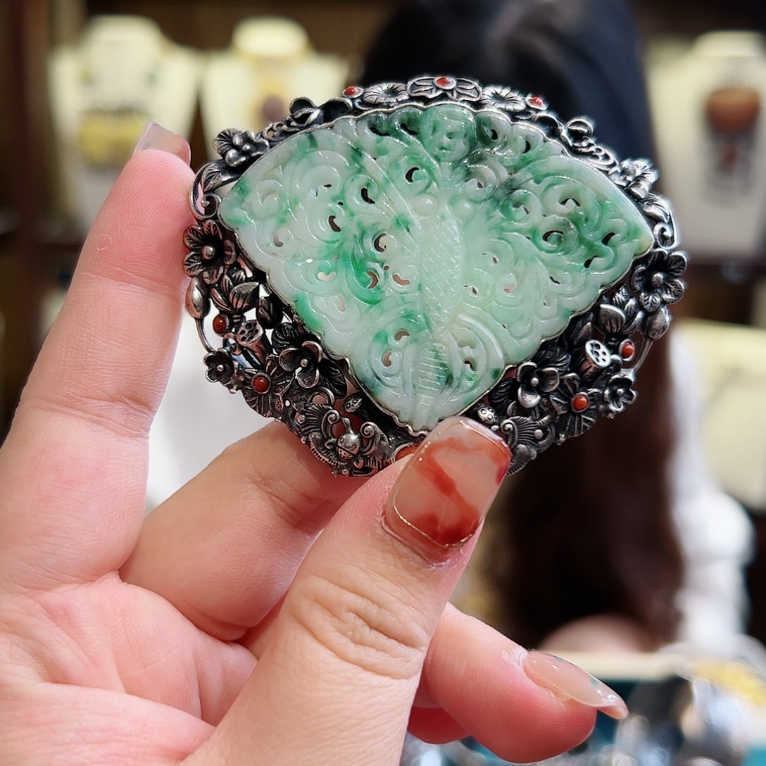 翡翠颈饰银S925镶嵌古风