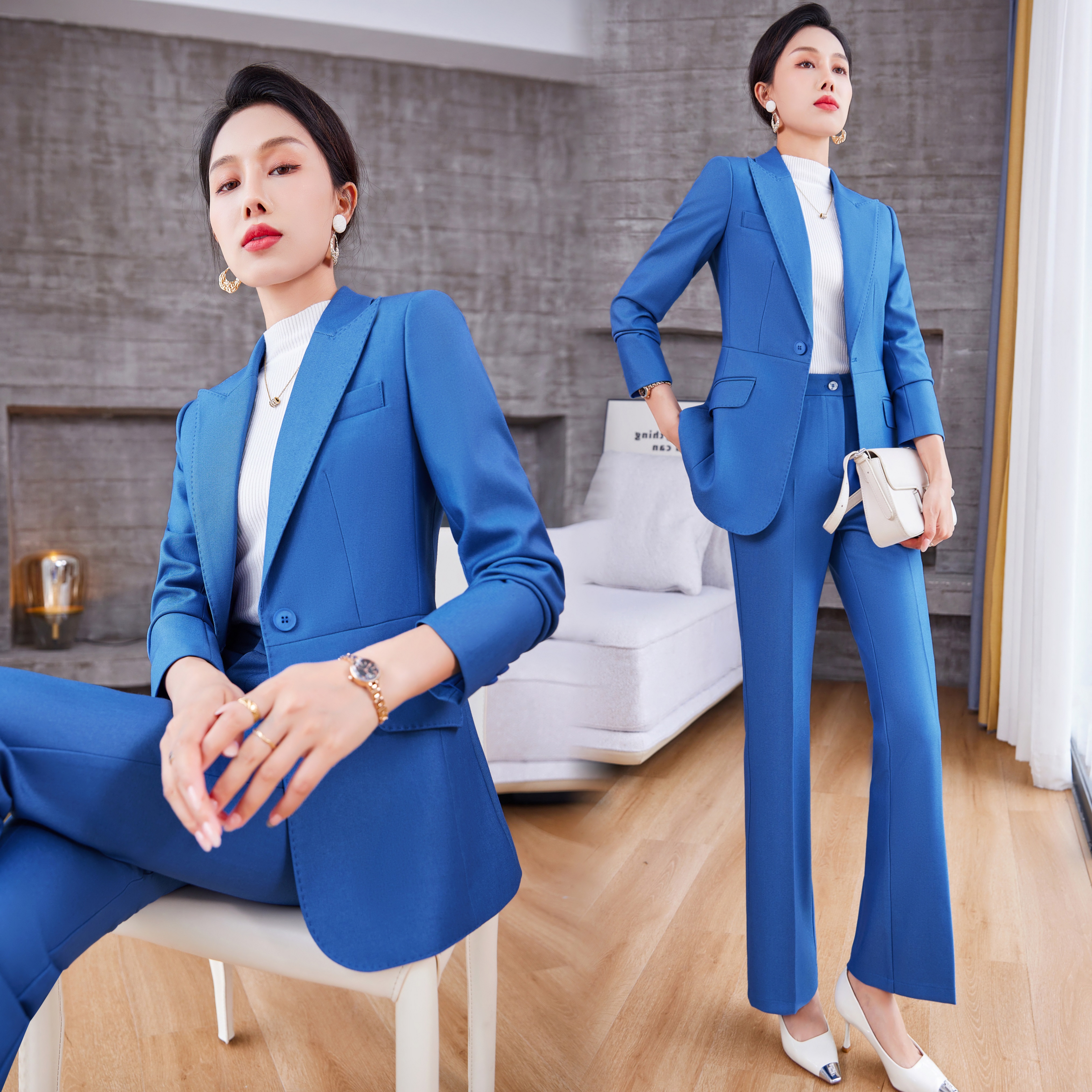 2025秋冬季韩版小西装气质时尚高定款蓝色西服工作服商务通勤正装