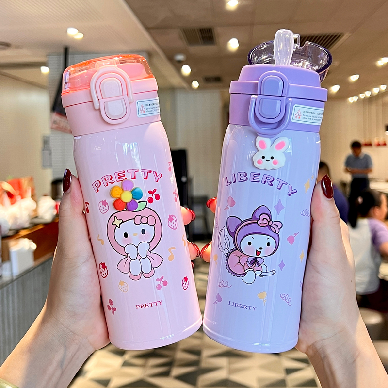 新款儿童保温杯女童高颜值吸管杯学生上学专用耐摔大容量便携水杯