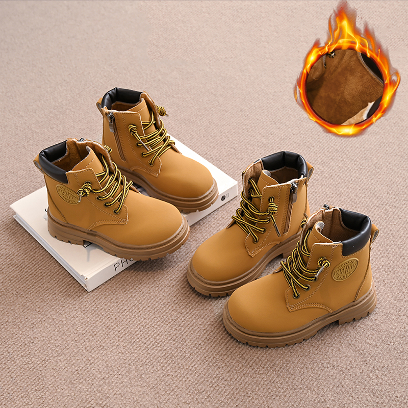 儿童秋冬新款马丁靴加绒保暖小黄靴软底防滑女童经典短靴棉鞋