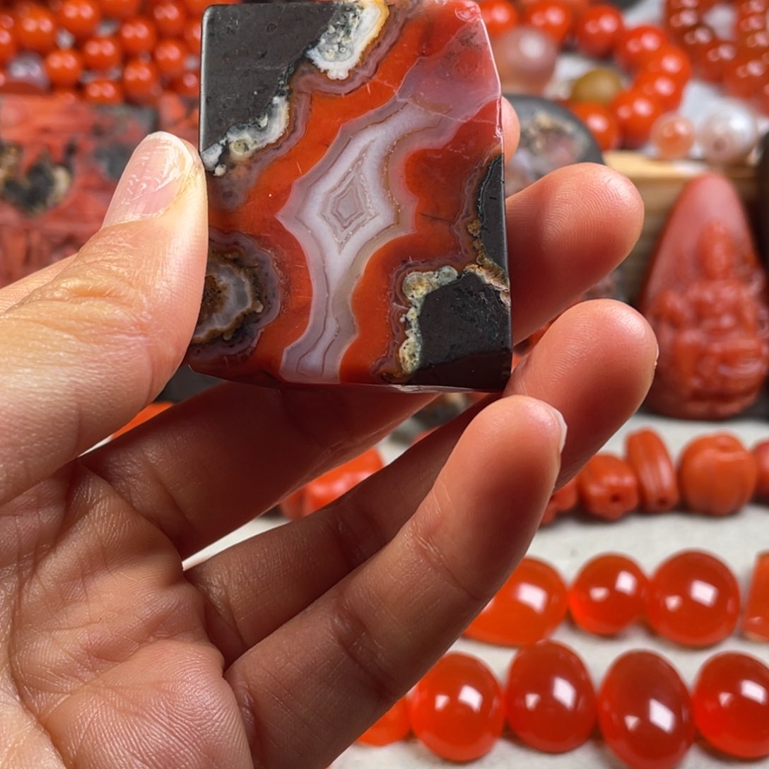 南红玛瑙天然原矿冰红单圈卡9+单圈未镶嵌杨*