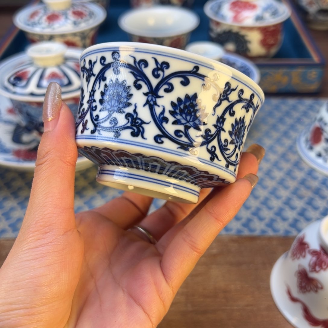 盖碗景德镇瓷器手工手绘陶瓷