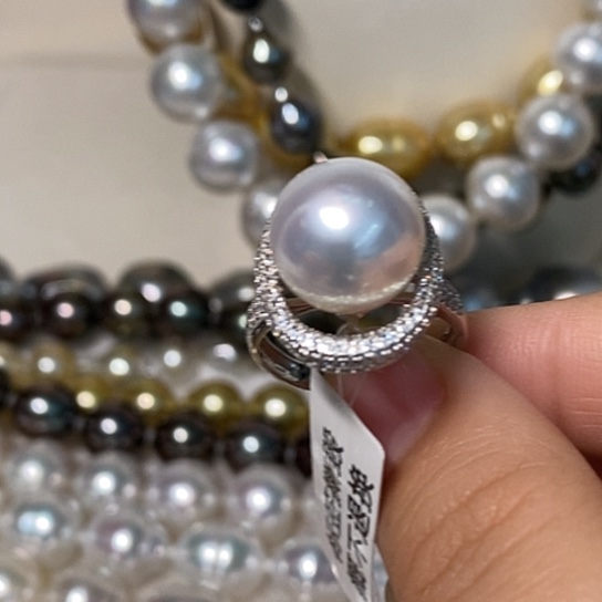 海水珍珠戒指银S925镶嵌12.6