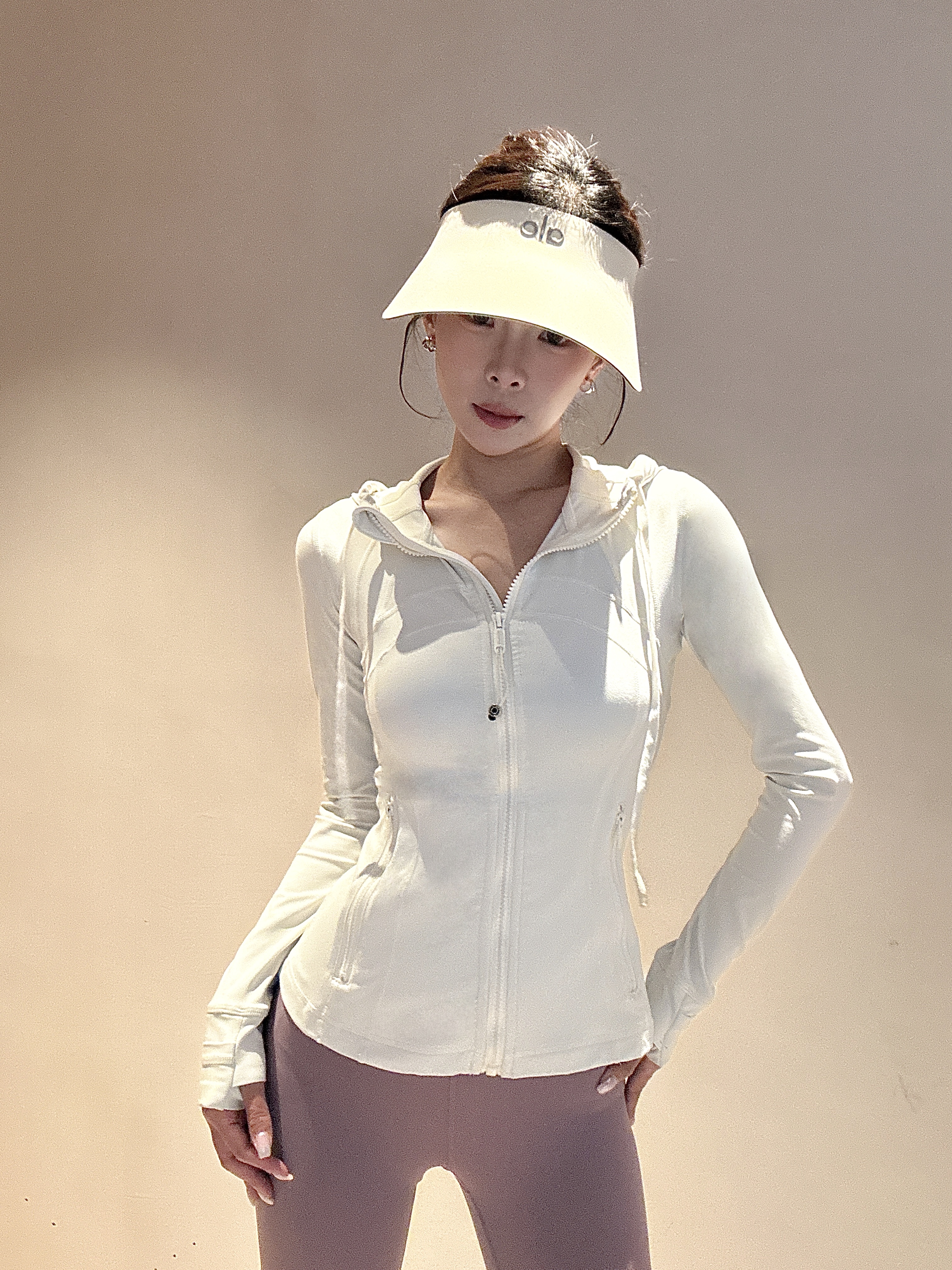 asm【LULU】A带帽瑜伽防晒服修身显瘦高级运动感上衣