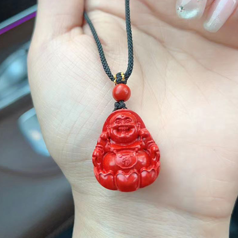 含辰砂工艺品高品质朱砂红纱弥勒佛坐莲吊坠佛公项链 DZ-216