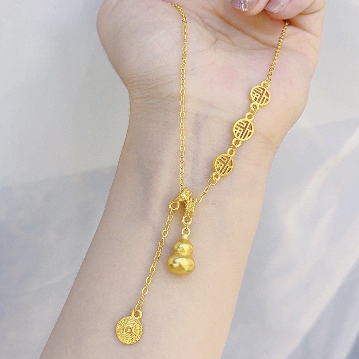 【矿金手工制作】招财福禄福星高照葫芦项链一体链气质百