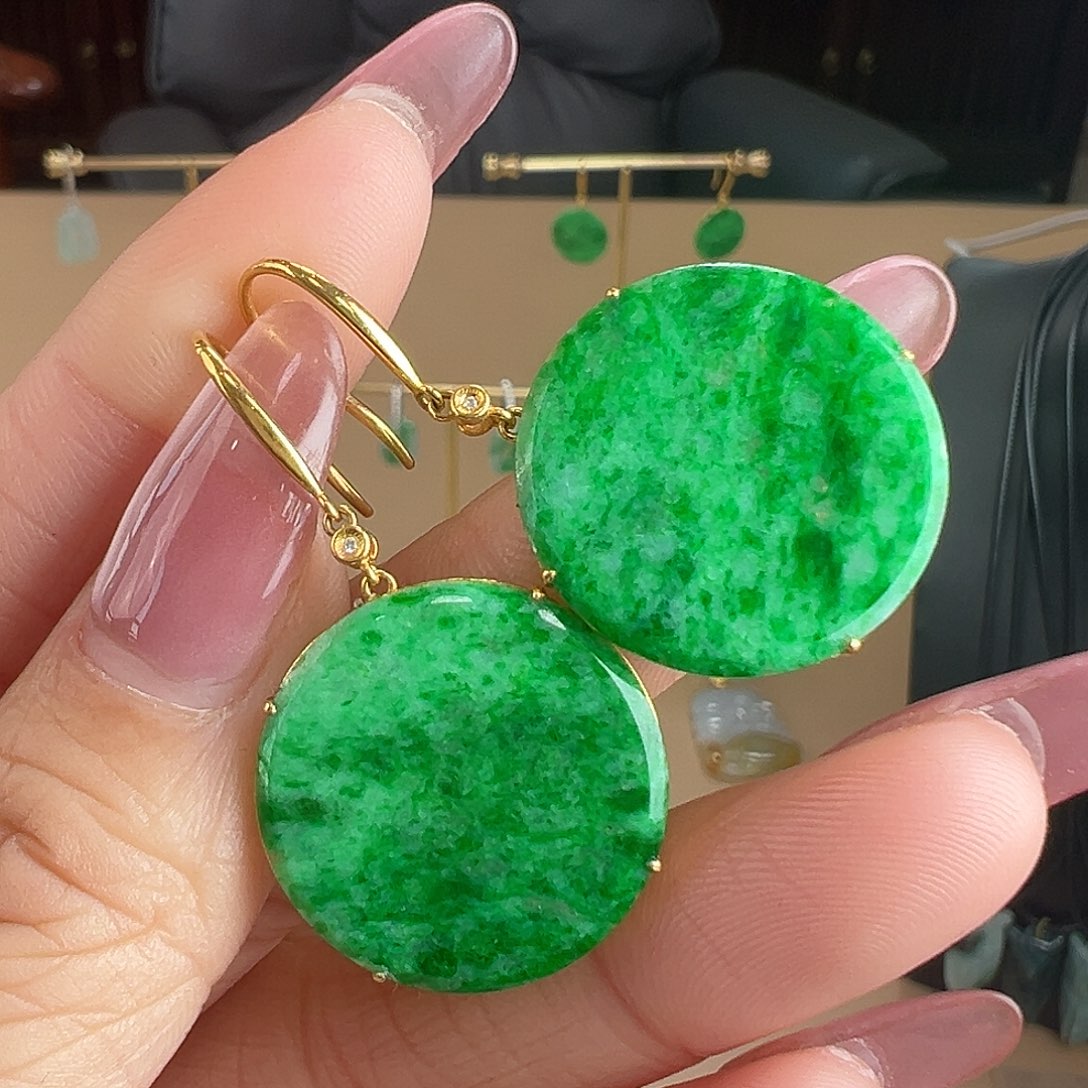 翡翠18K金镶嵌耳饰耳饰