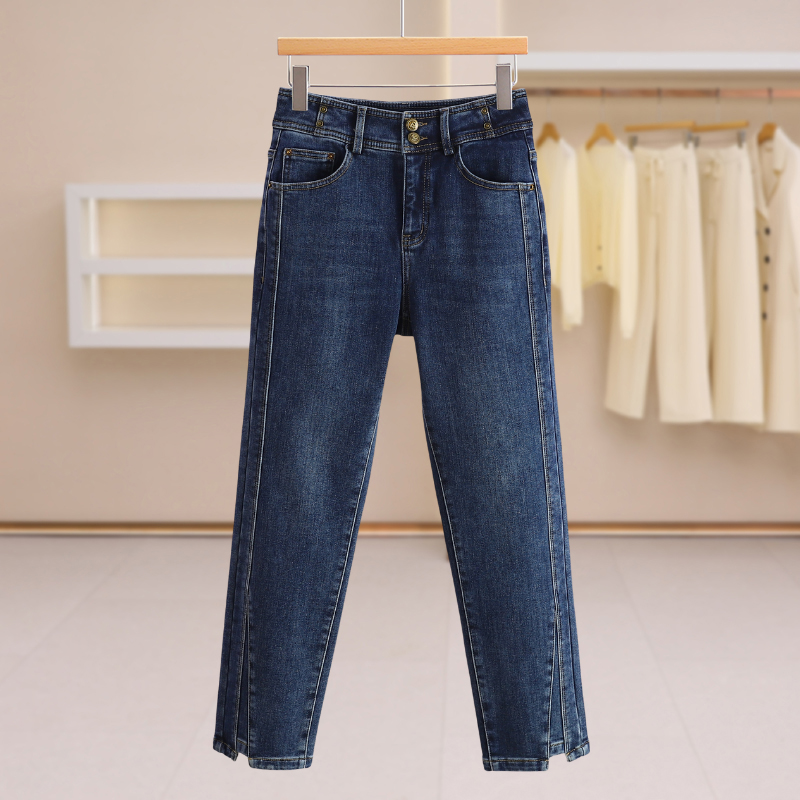 【香香上身款】韩版高腰微弹抓绒牛仔裤#WZE58Z006