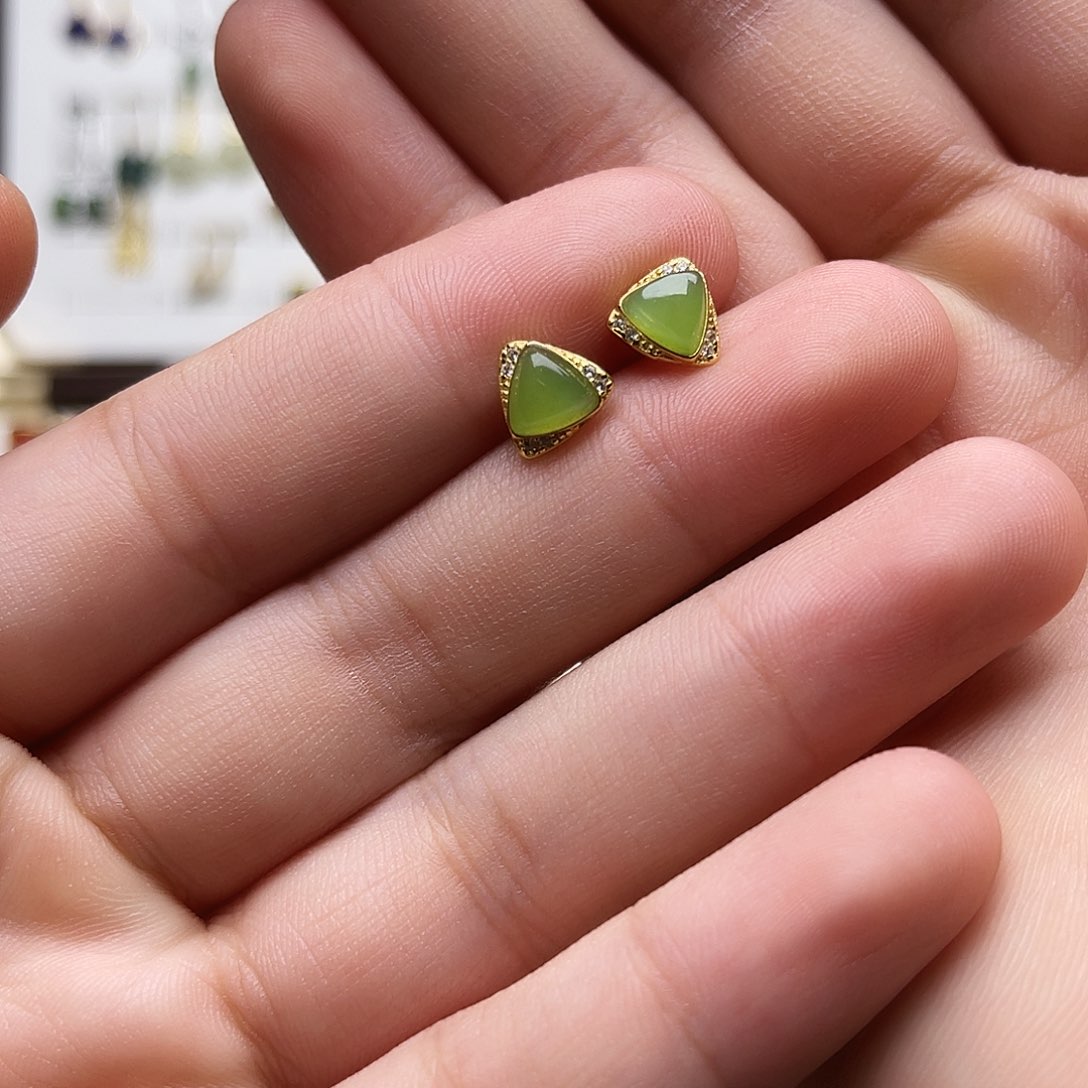 银S925镶嵌和田玉耳饰