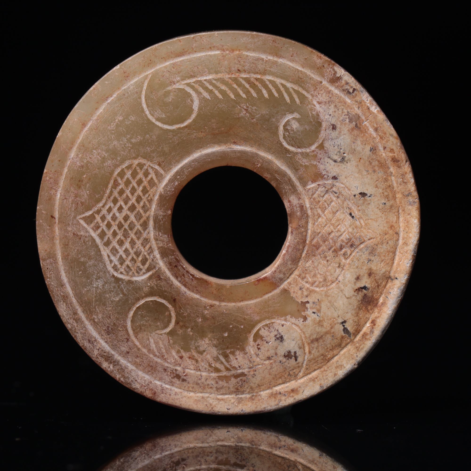 明代和田玉刻纹玉璧-NX