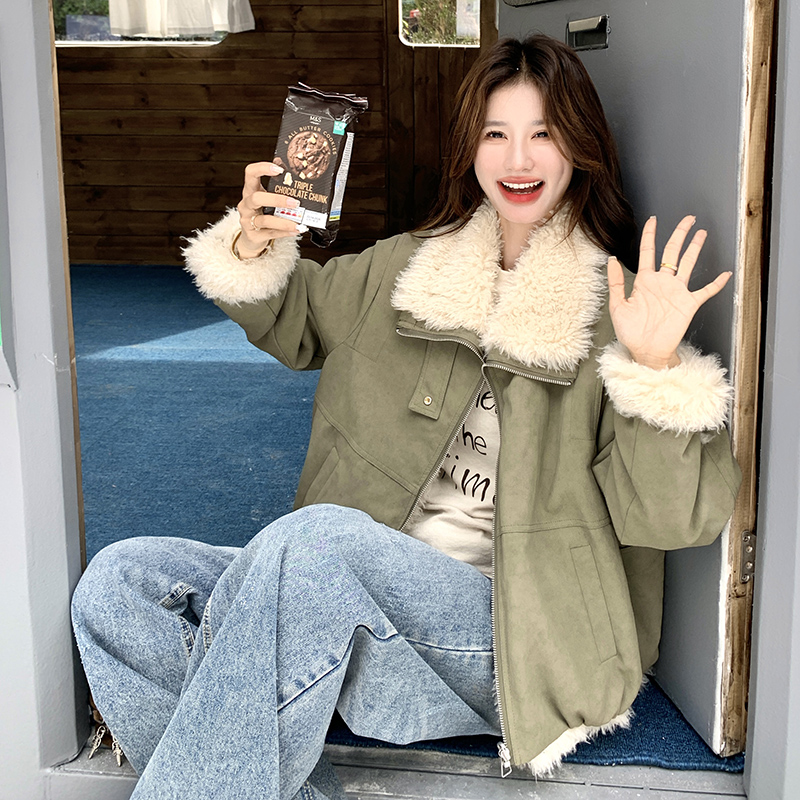 2025冬季韩系时尚宽松小个子减龄甜美高级感小众pu皮双面穿派克服