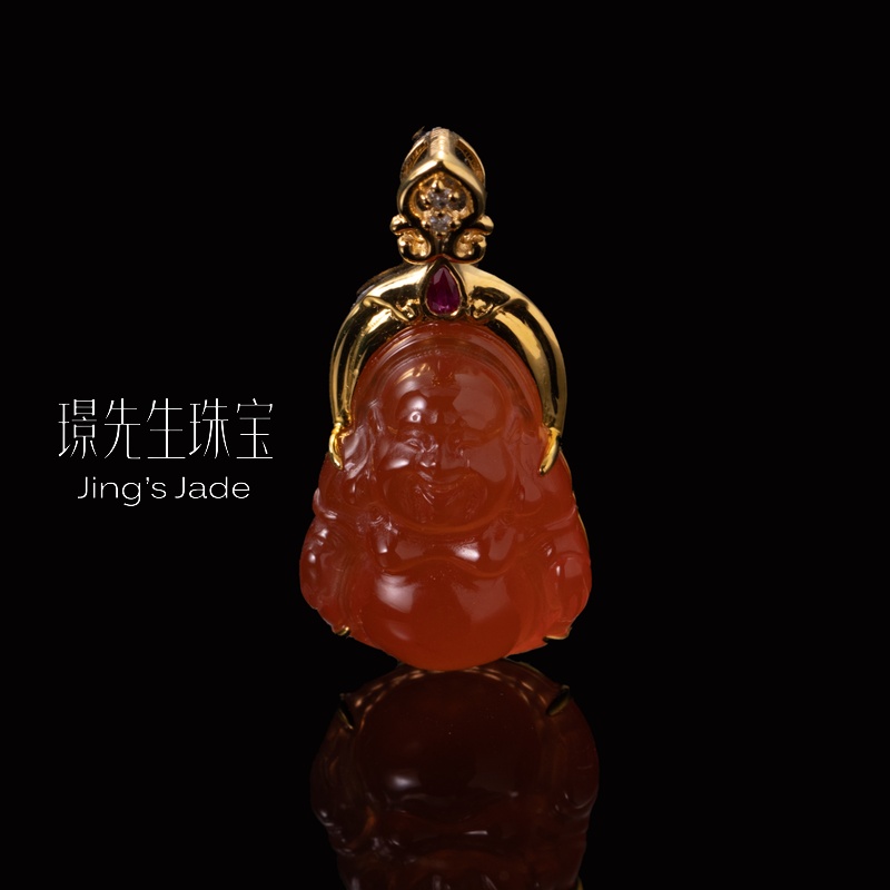 随喜|18k金镶原矿南红玛瑙佛公吊坠多样性发*250716157277*【HT】