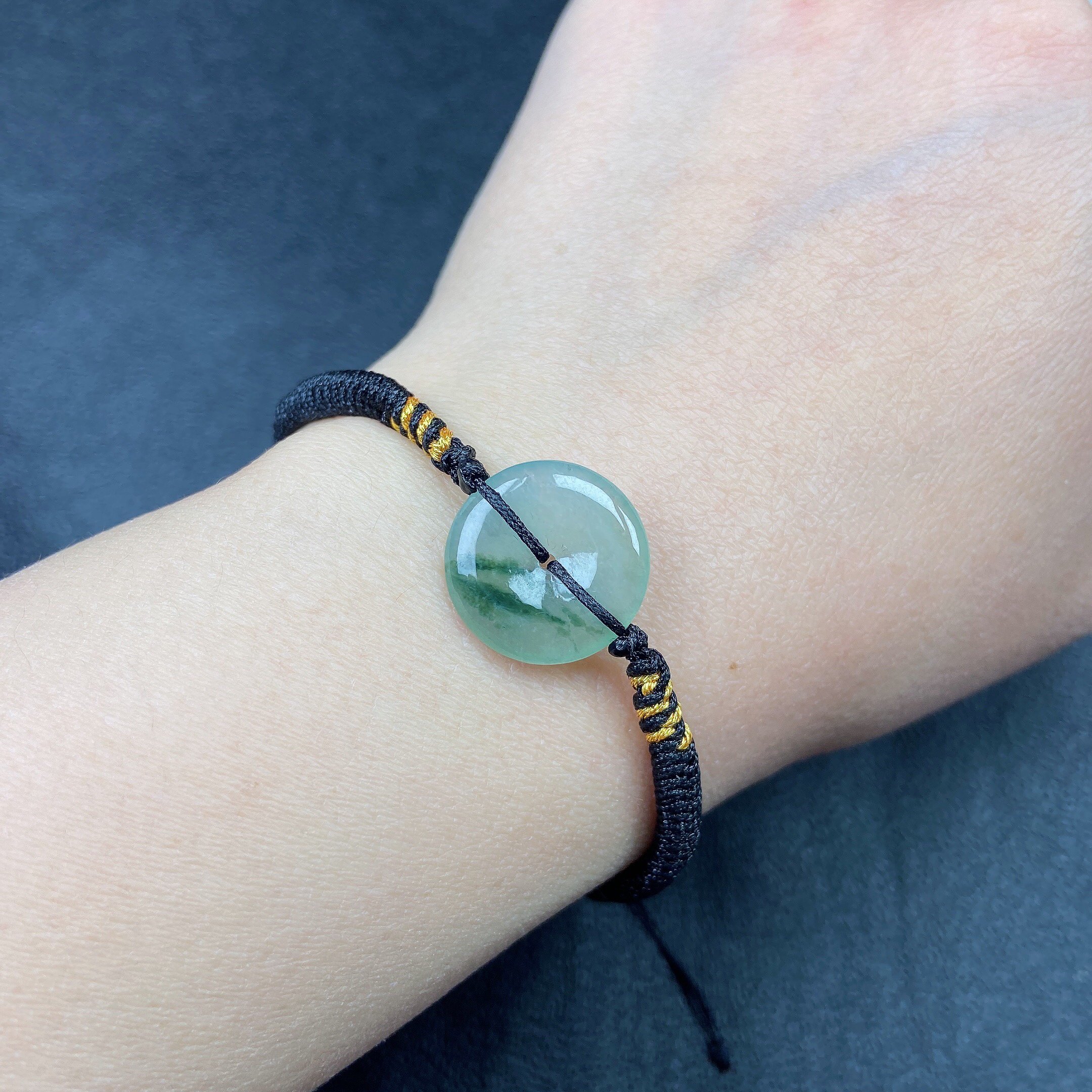 冰润精美飘花平安扣手绳缅甸天然翡翠a货 尺寸16.2×3mm