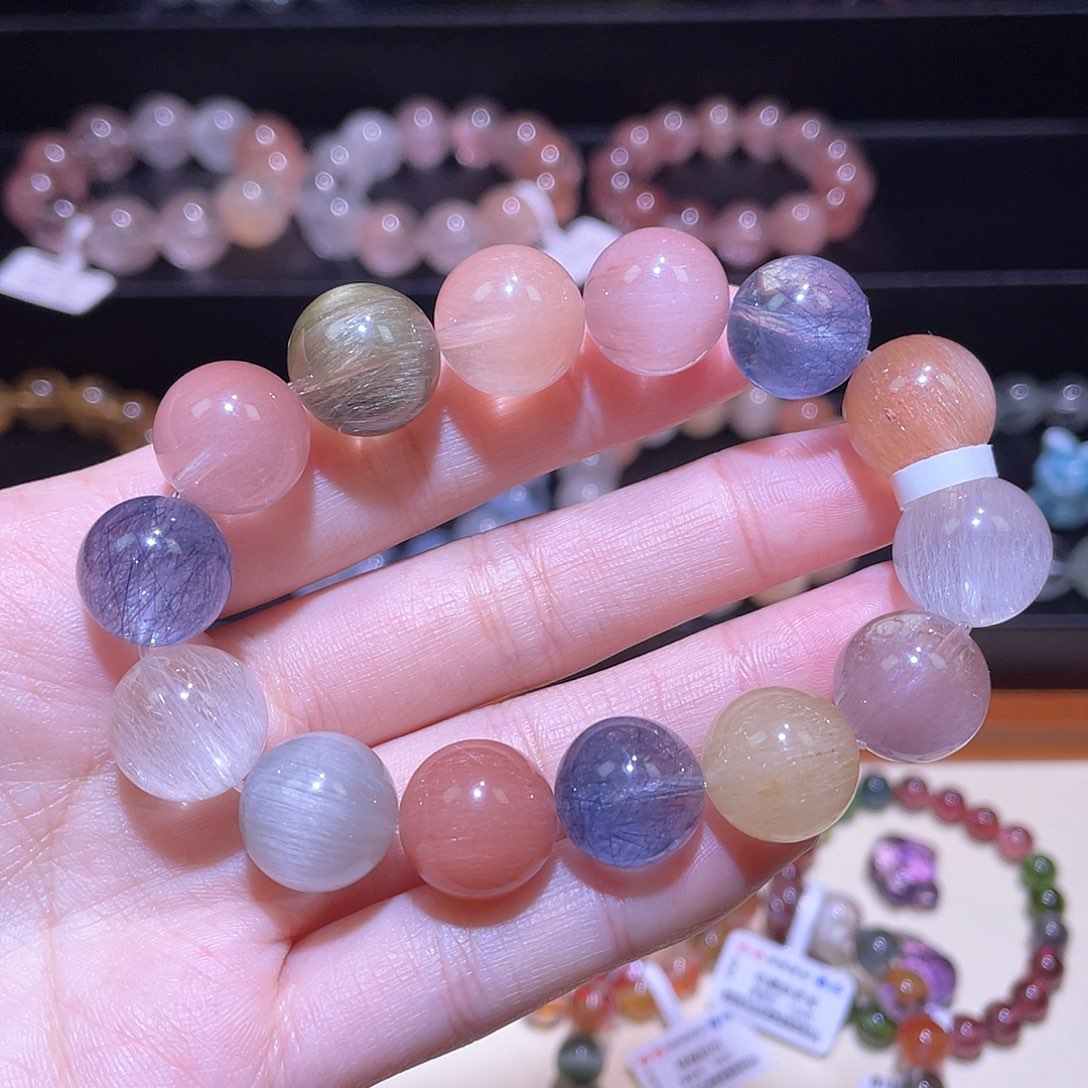 水晶手链未镶嵌兔毛手链，晶体通透13.5+