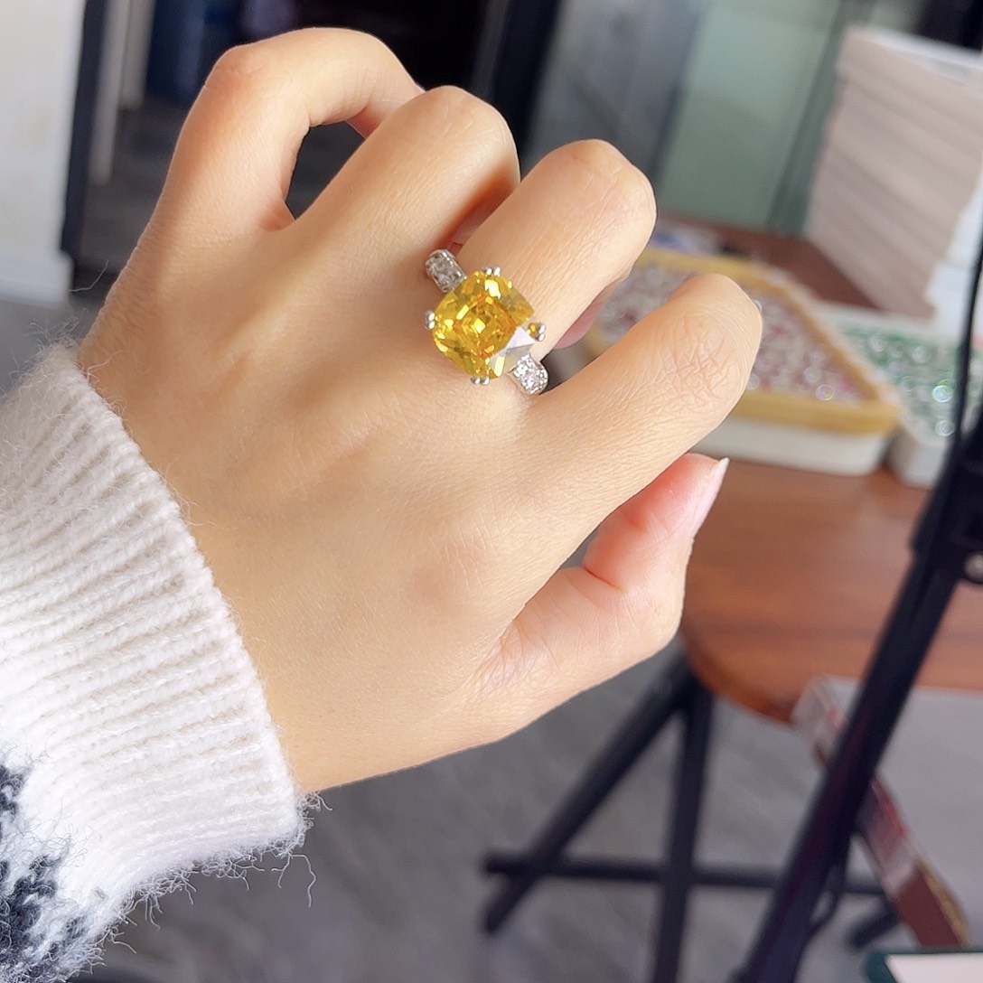 戒指彩色蓝宝石银S925镶嵌