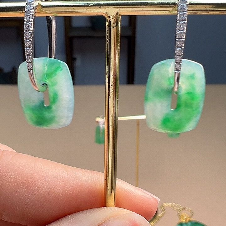 翡翠耳饰18K金镶嵌固定链接勿拍