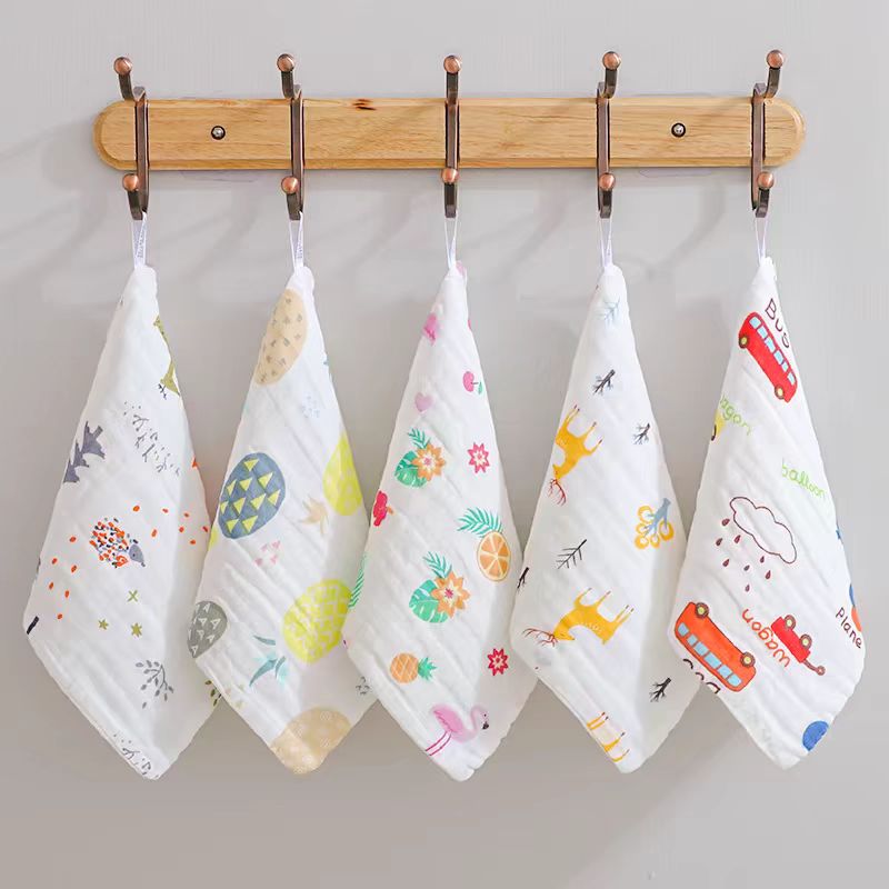 6条装 纯棉泡泡纱口水巾宝宝婴 儿 小方巾