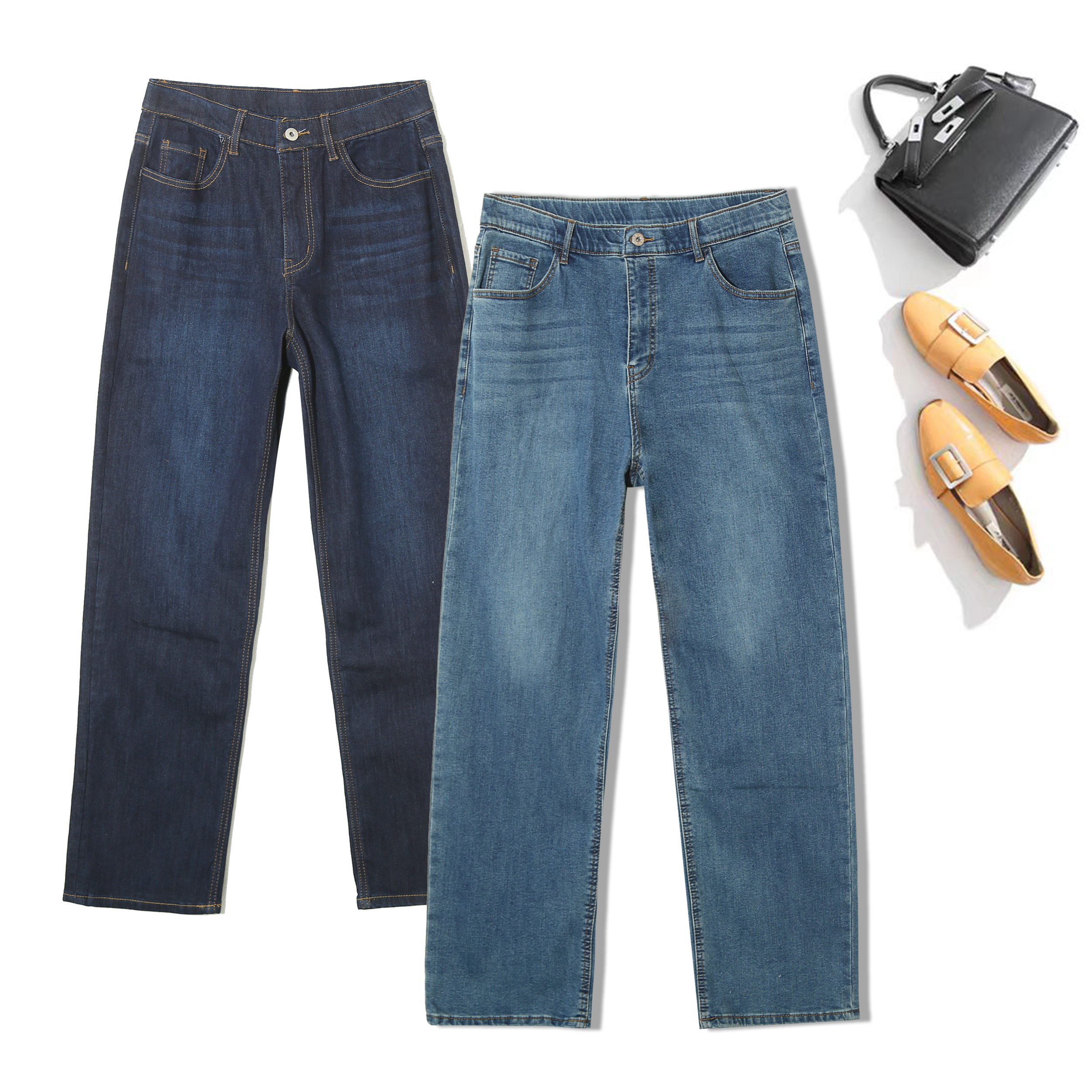 男女同款时尚舒适抓绒百搭直筒做旧水洗牛仔裤休闲春秋潮裤1F574