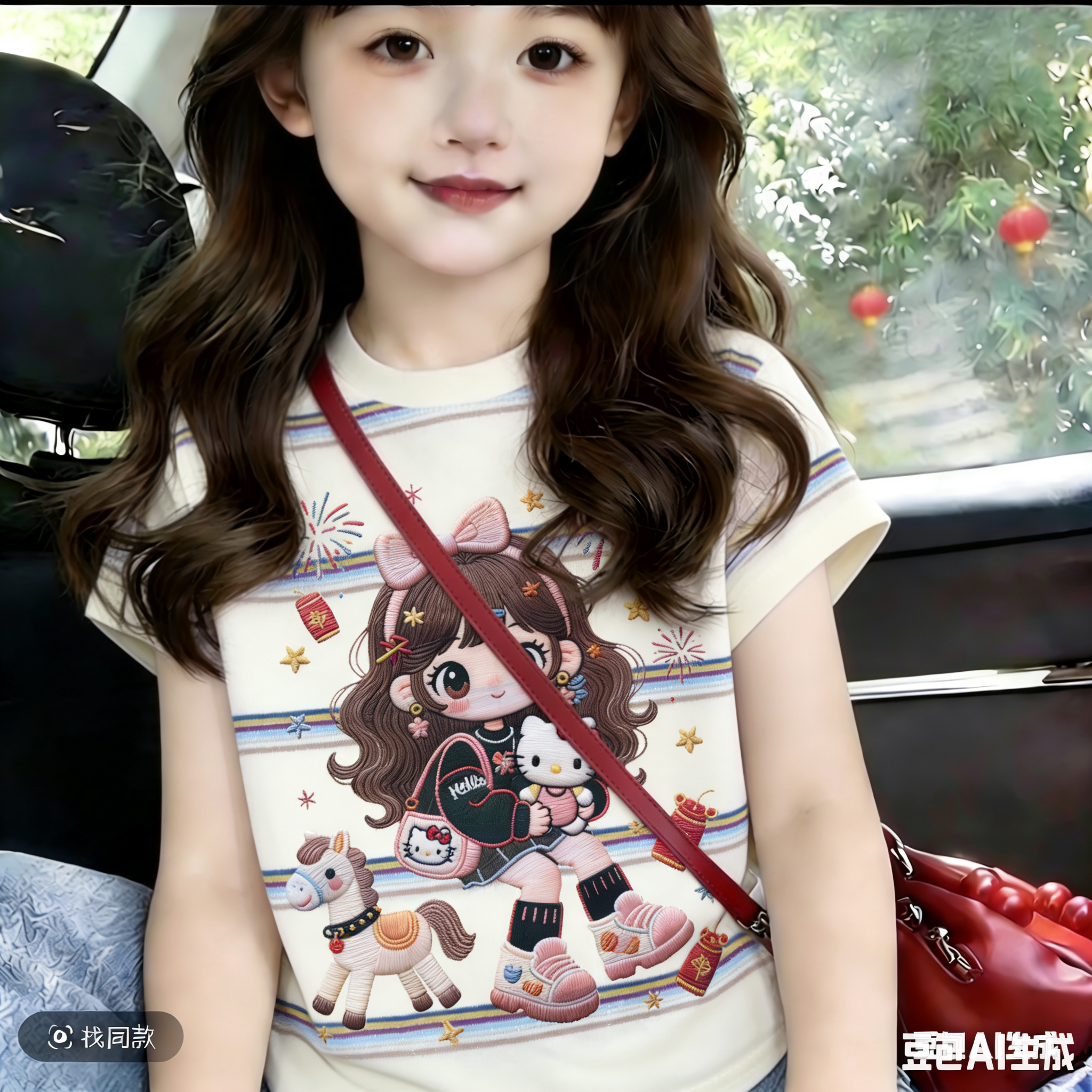 女童夏季新款透气百搭卡通库洛米短袖T恤亲子装