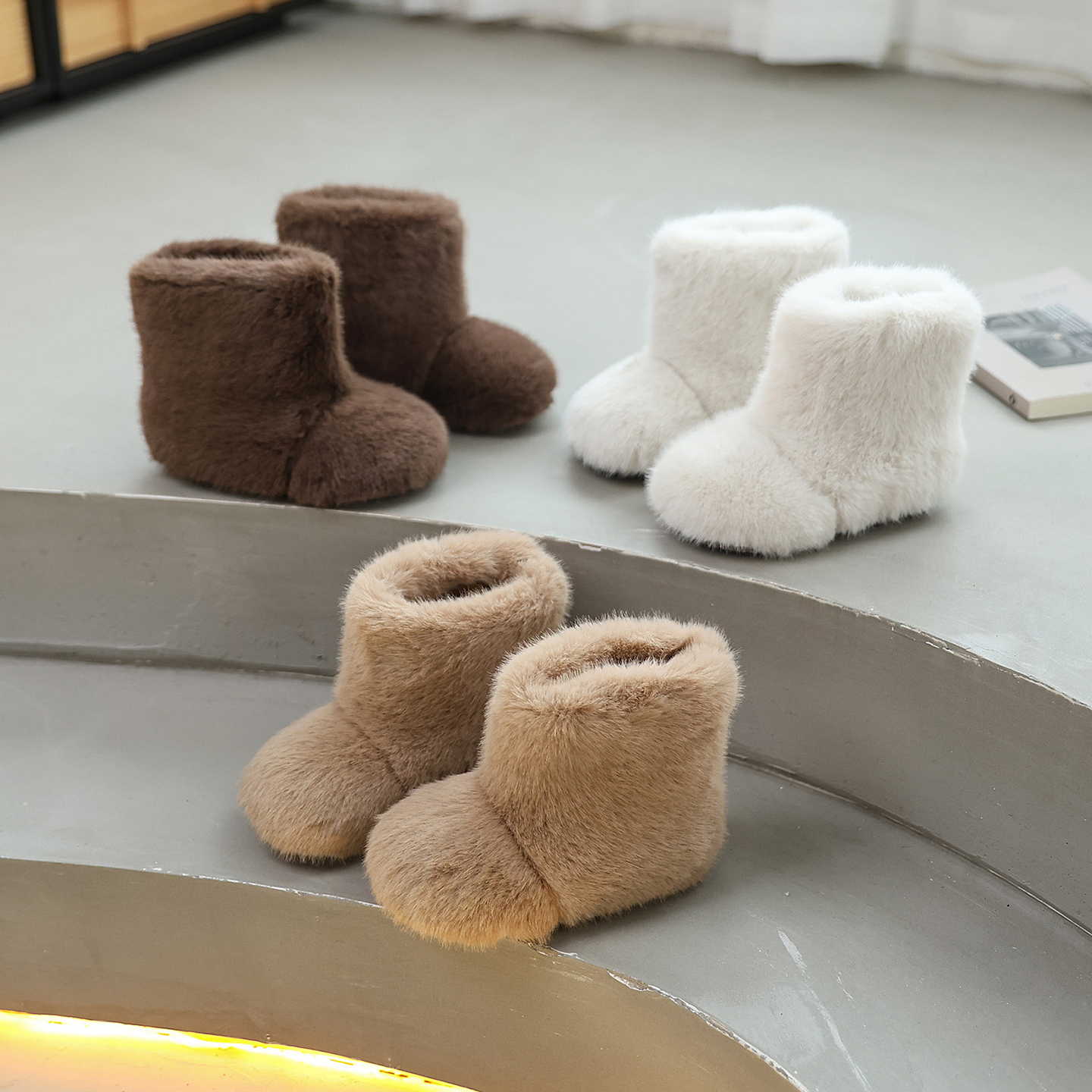 儿童毛毛鞋冬季新款女童加绒保暖宝宝棉靴雪地靴9105