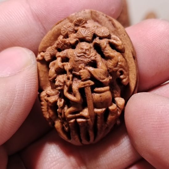 桃核纯手工雕刻五福钟馗（一口价）