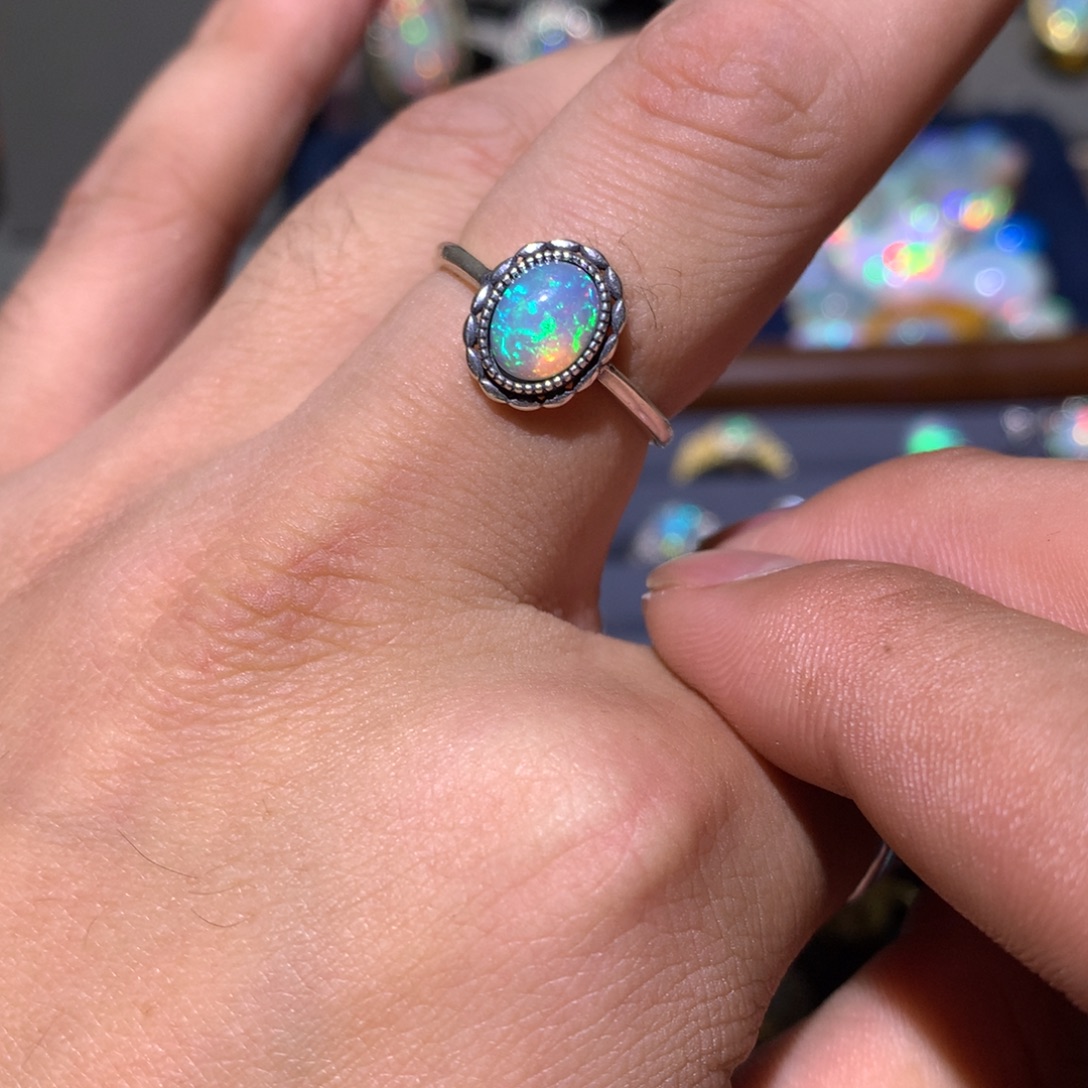 一***鱼欧泊银S925镶嵌欧泊戒指