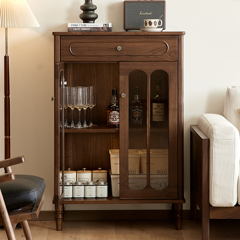 澜庭阁北美黑胡桃木美式纯实木餐边柜复古靠墙玄关柜家用餐厅边柜