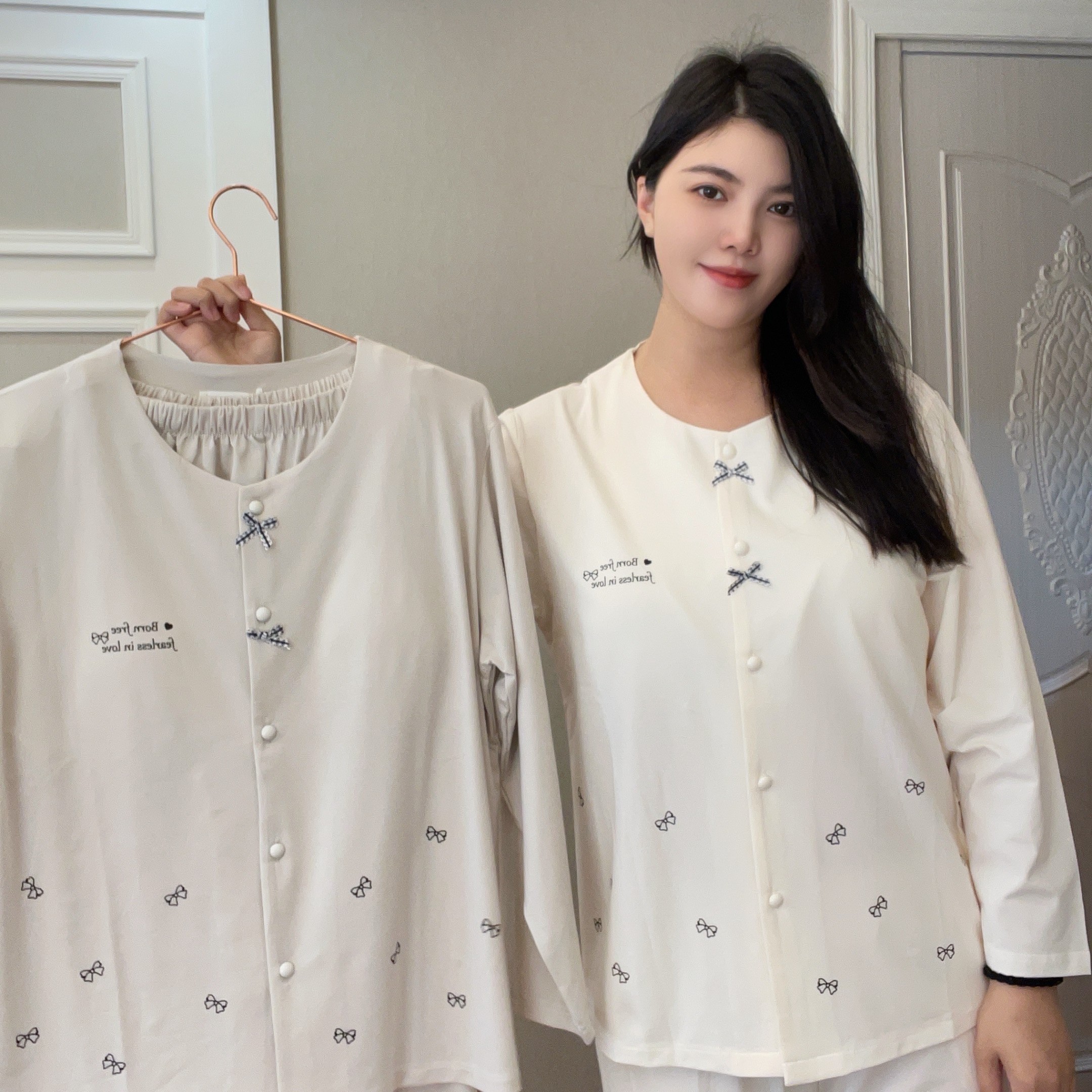 秋冬针织长袖开衫睡衣女简约可外穿家居服