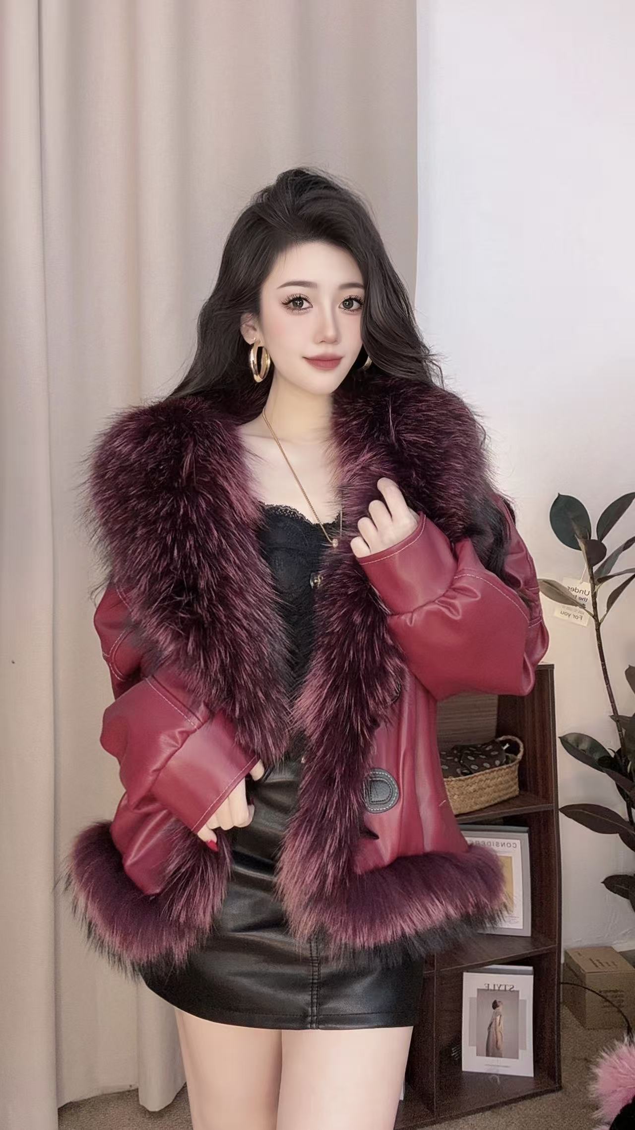 25726女士轻奢风貉子毛领保暖百搭短外套