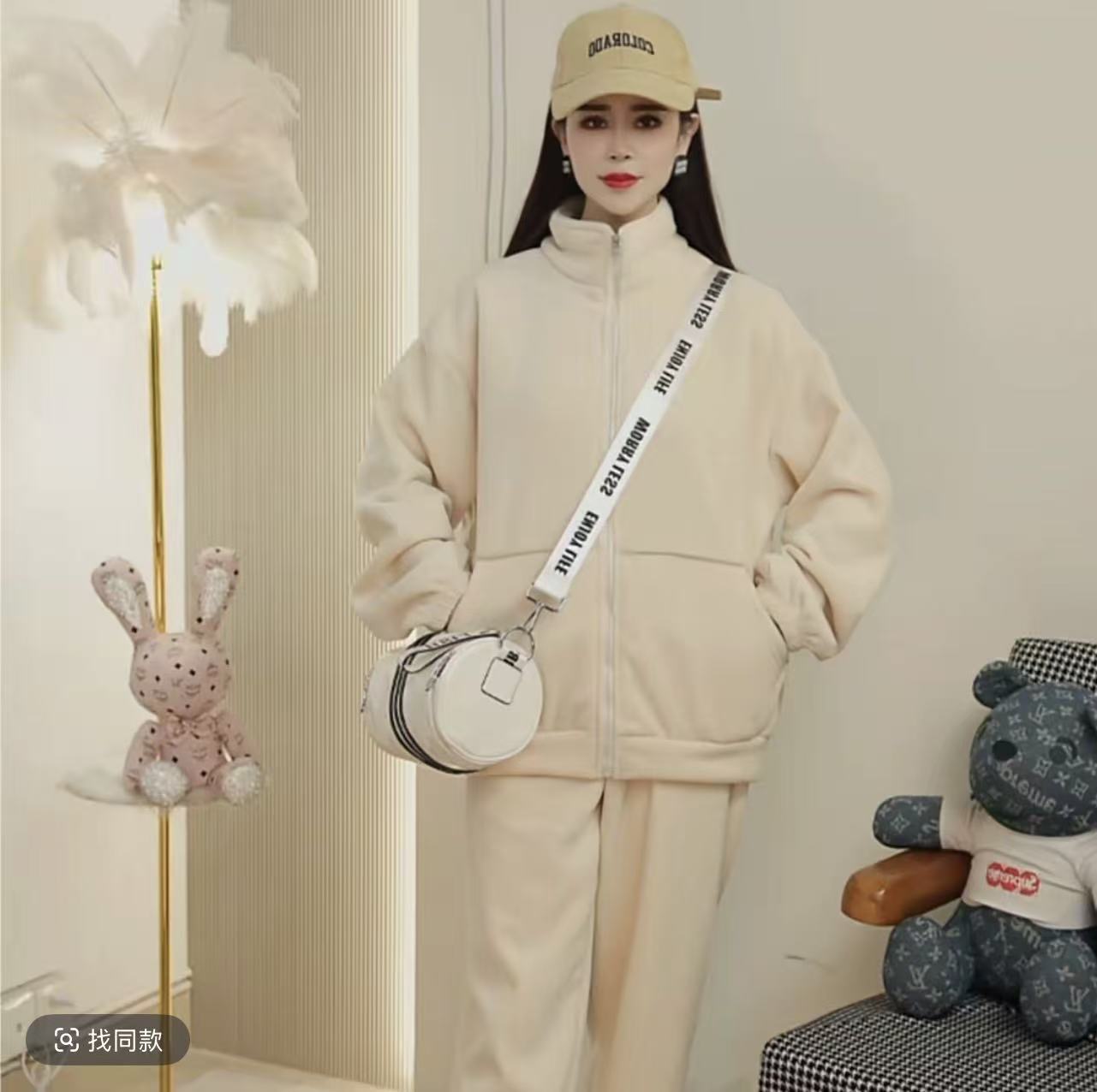 情侣休闲秋冬季男女百搭海豚绒加厚外穿韩版时尚拉链款运动套装