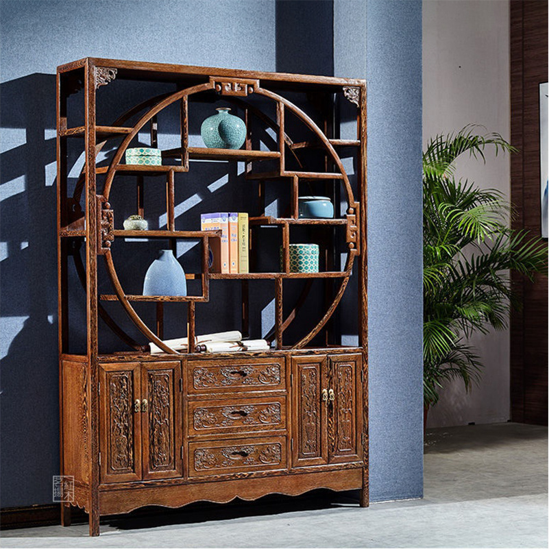 五福博古柜 鸡翅木博古架雕花中式博古架多宝格储物柜子 红木家具