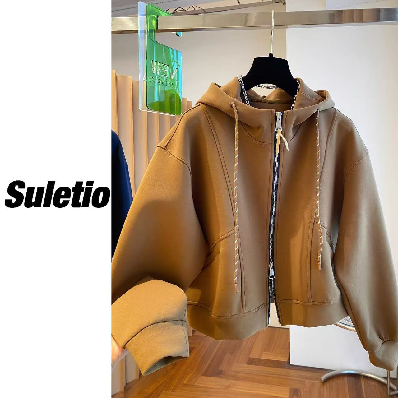 589127#【喜da东】2025新款厚款连帽外套 宽松显瘦刺绣拉链休闲卫衣