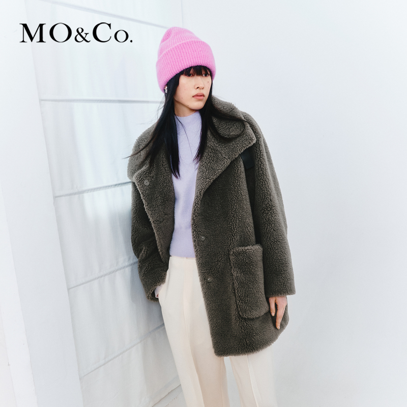 【陈大可专属】MOCO冬季皮袢扣立领宽松绒感毛毛大衣外套MBC4OVCT09