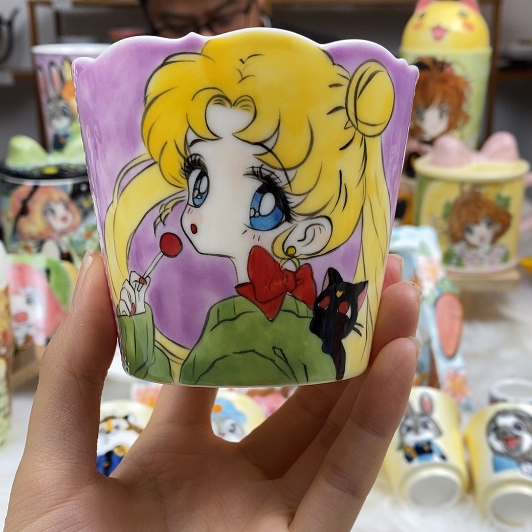 瓷片董董文创手绘陶瓷