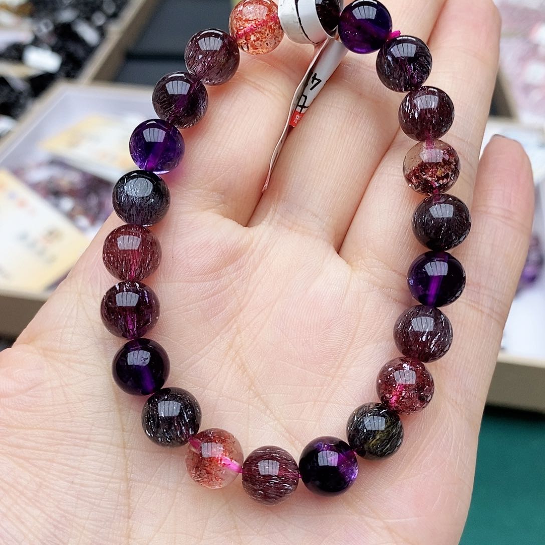 水晶手链未镶嵌v321 超七 黑加仑 9m