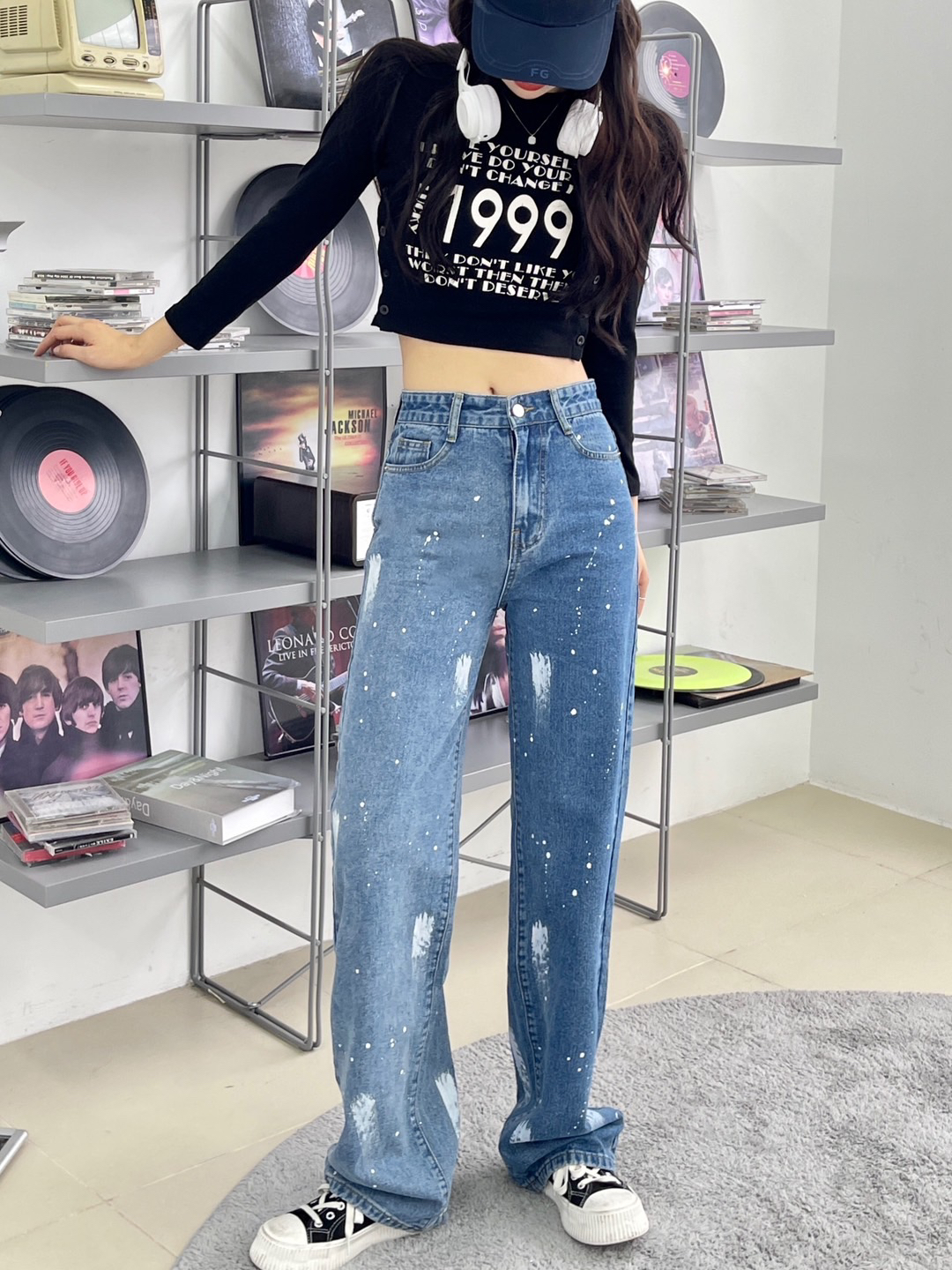 2025年最新款双面色油漆直筒阔腿裤时尚的代表超级好看超级百搭