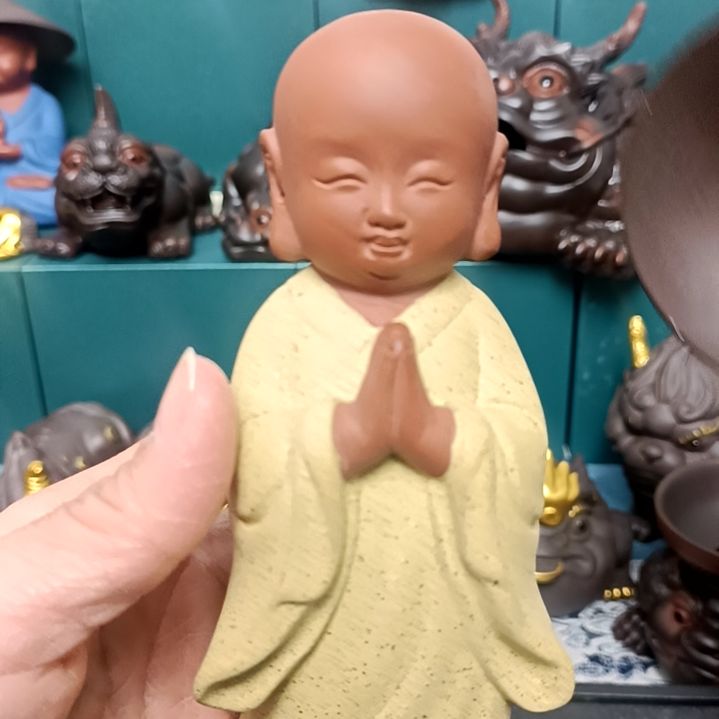 茶宠紫砂小和尚过滤组合茶宠摆件