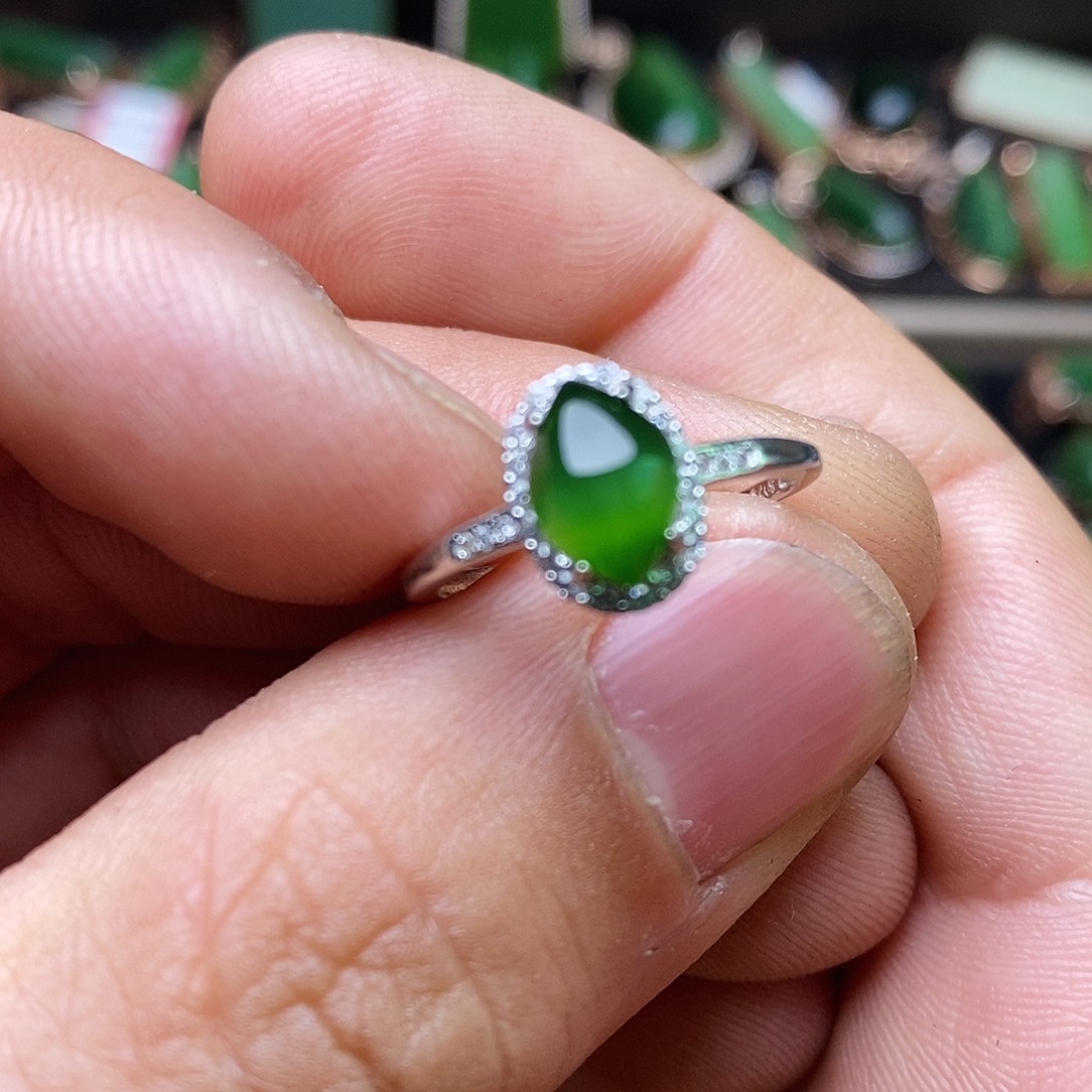 和田玉（碧玉）戒指银S925镶嵌